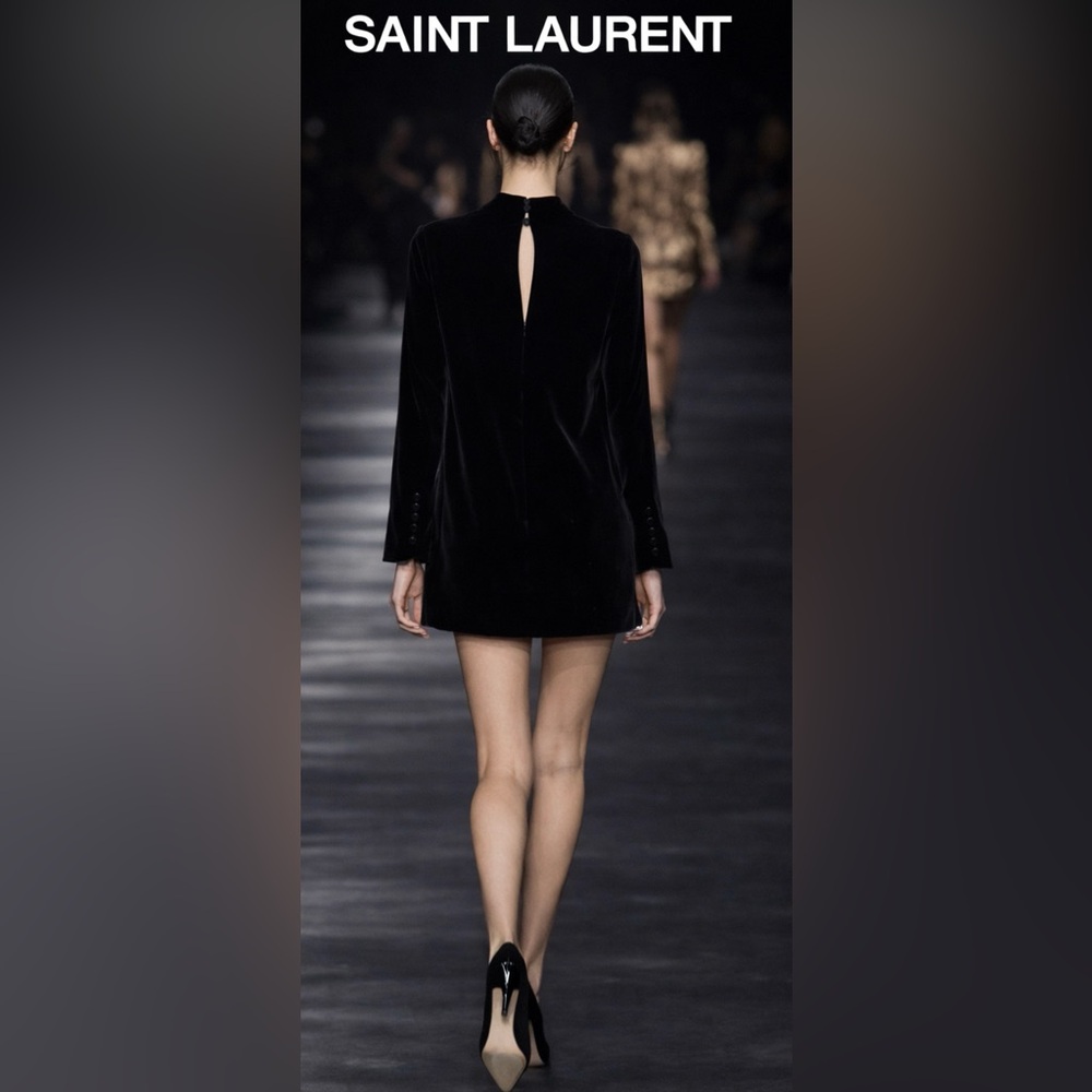 NWT Saint Laurent Black Velvet Mini Dress S - Picture 2 of 15